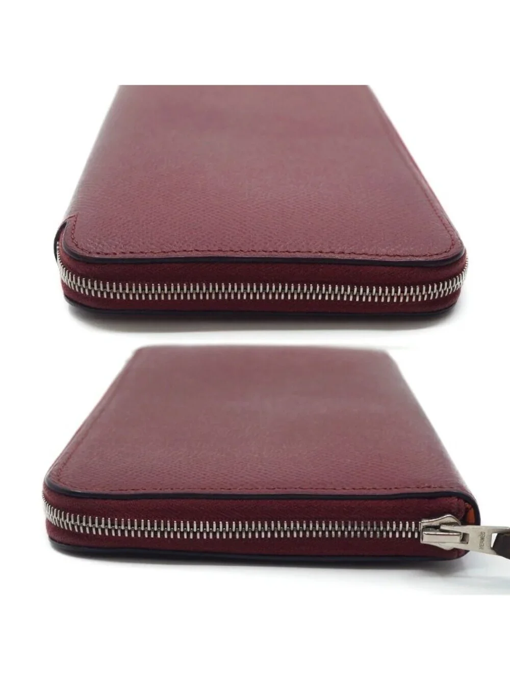 Hermes Azap Long Silk'in Bordeaux Red Silver Wallet